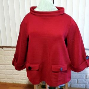 Joan Vass top classic 2 pocket 3/4 sleeve Burgundy color.